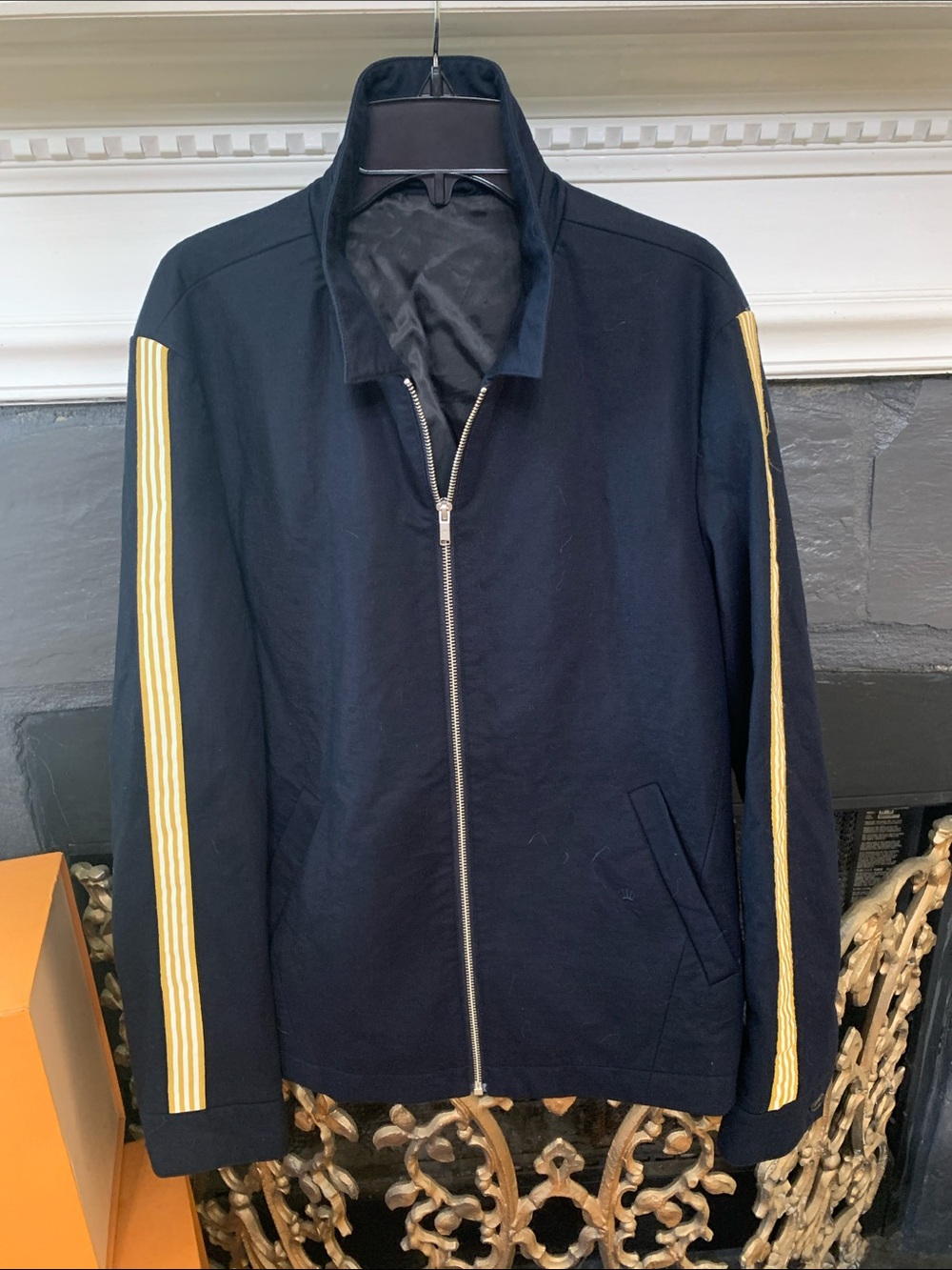 Men's Navy Lightweight Zip-Front Jacket with Gold Stripe